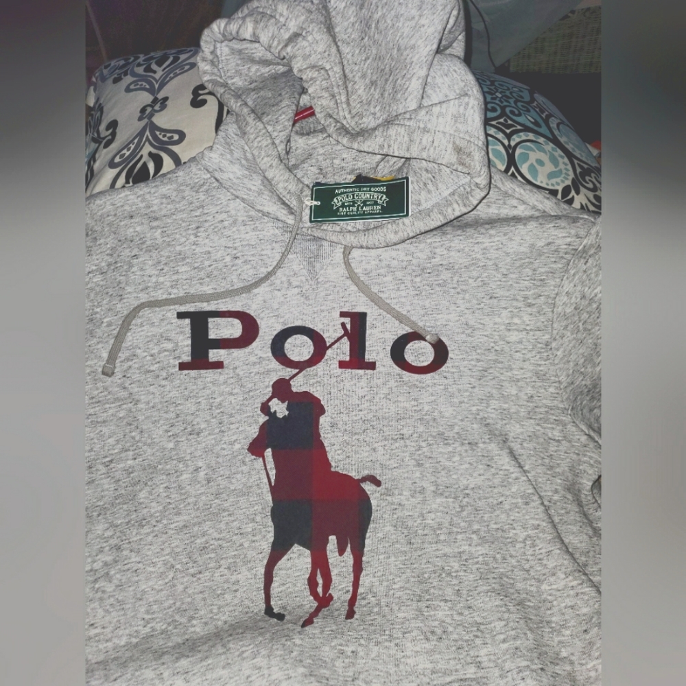 NWT POLO RALPH LAURENCheck Print Polo Pony Hoodie  *Large *